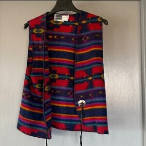 Vintage Rhonda Stark Blanket Stitch Open Vest Concho Southwestern Aztec Made USA